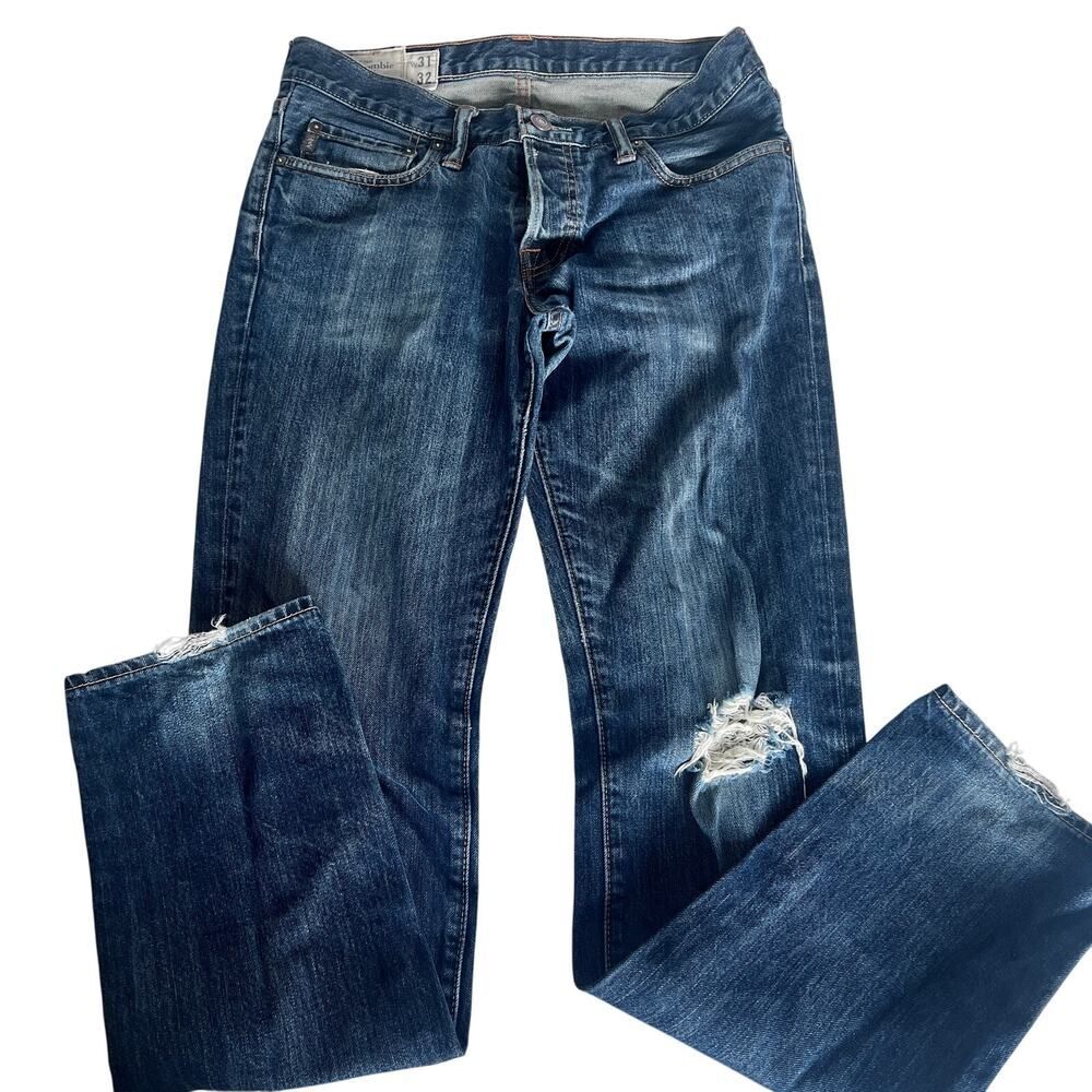 VTG Abercrombie & Fitch Skinny Jeans Mens W31 L32 Dark Wash Distressed ButtonFly